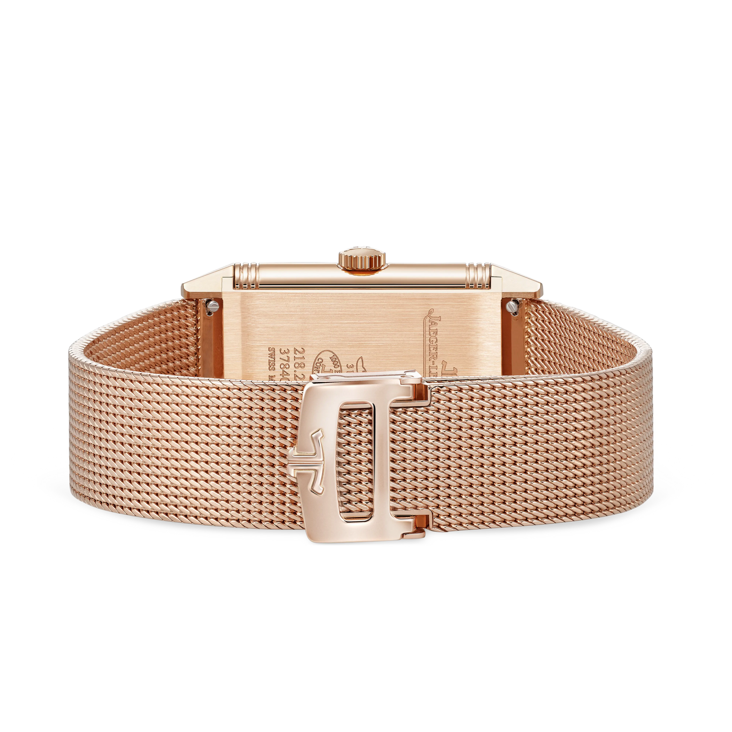JLC - Reverso Tribute Monoface Small Seconds - 45.6 MM x 27.4 MM - Pink Gold - Golden Grained Dial - Milanese Gold Mesh Bracelet - Q713216J