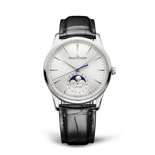 JLC - Master Ultra Thin Moon - 39 MM - Stainless Steel - Silvered-Gray Dial - Black Leather Strap - Q1368430