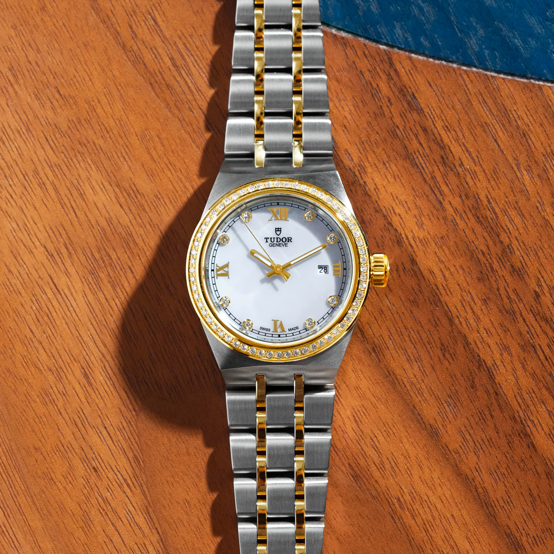 Tudor Royal - 28 MM - Steel & Yellow Gold - Diamond Bezel - MoP Roman Diamond Dial - M28323-0001