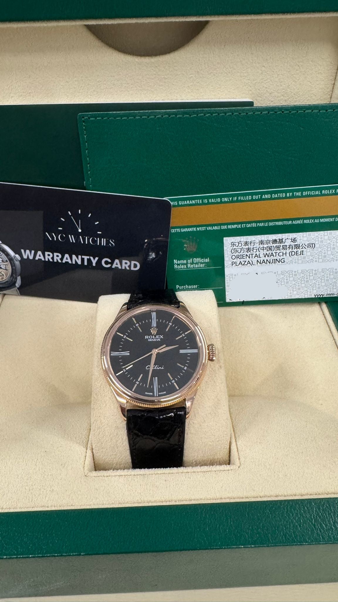 Rolex Everose Gold Cellini Date Watch - 39 MM - Leather Strap - Black Dial - 50505