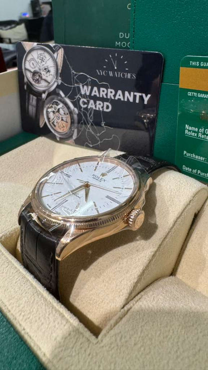 Rolex Everose Gold Cellini Date Watch - 39 MM - Leather Strap - White Dial - 50505 wbk