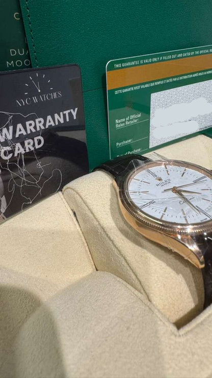 Rolex Everose Gold Cellini Date Watch - 39 MM - Leather Strap - White Dial - 50505 wbk