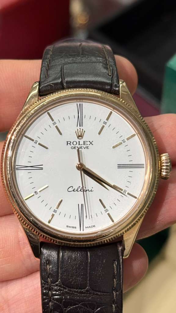 Rolex Everose Gold Cellini Date Watch - 39 MM - Leather Strap - White Dial - 50505 wbk