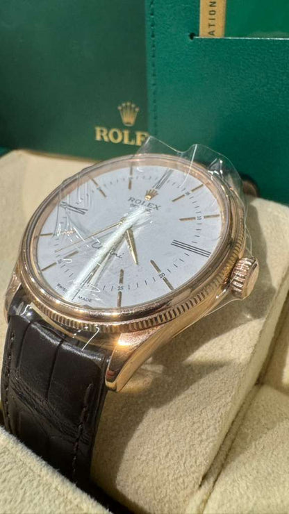 Rolex Everose Gold Cellini Date Watch - 39 MM - Leather Strap - White Dial - 50505 wbk