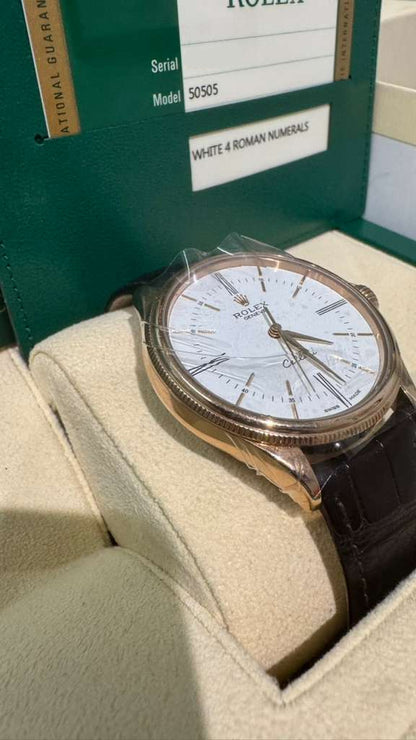 Rolex Everose Gold Cellini Date Watch - 39 MM - Leather Strap - White Dial - 50505 wbk