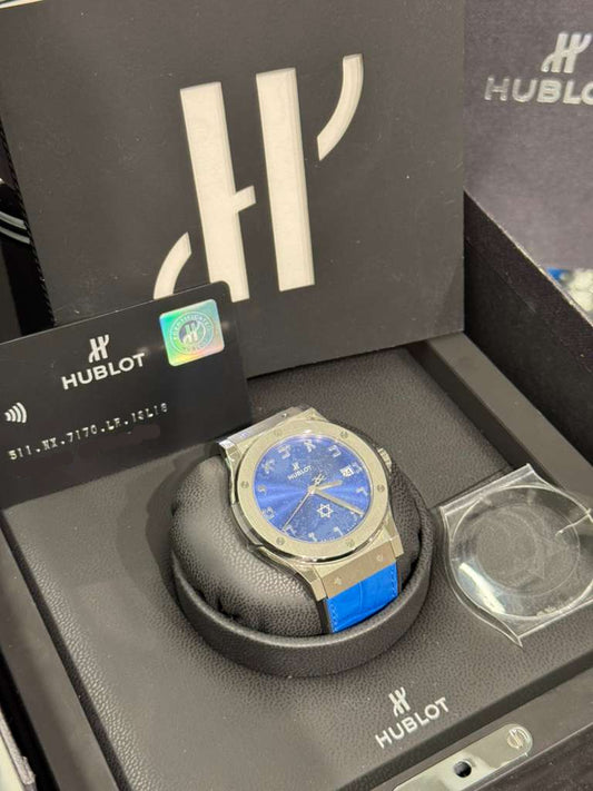 Hublot Classic Fusion Titanium Blue - 70th Anniversary Israel - Limited Edition - 45 MM - Blue Strap - Blue Dial - 511.NX.7170.LR.ISL18