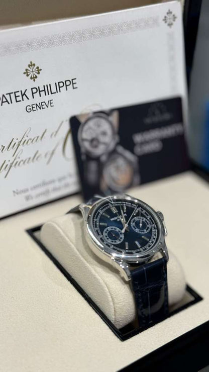 Patek Philippe Complications - Chronograph - 39 MM - Platinum - Blue Baguette Dial - Leather Bracelet - 5170P-001