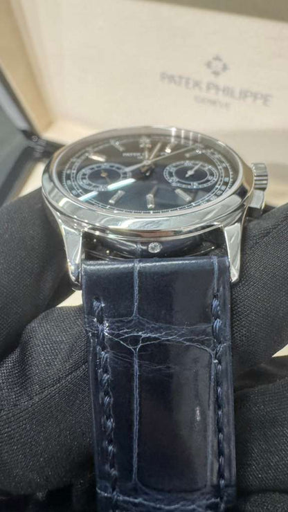 Patek Philippe Complications - Chronograph - 39 MM - Platinum - Blue Baguette Dial - Leather Bracelet - 5170P-001