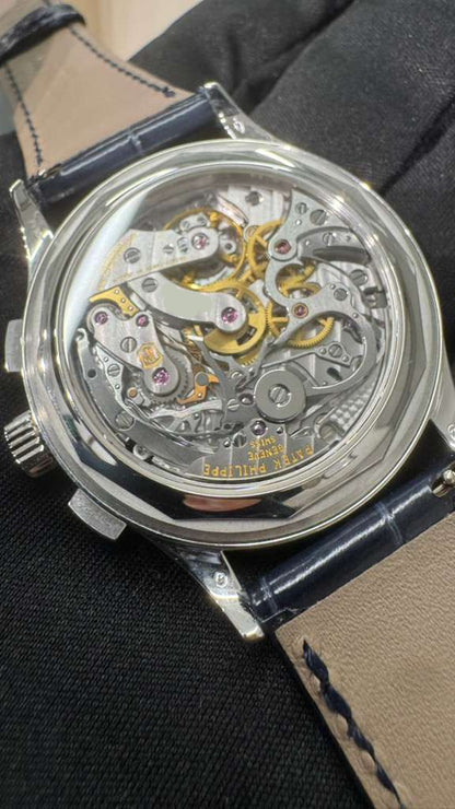 Patek Philippe Complications - Chronograph - 39 MM - Platinum - Blue Baguette Dial - Leather Bracelet - 5170P-001