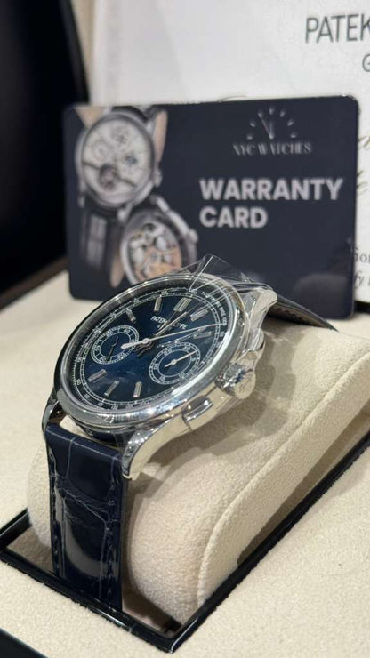 Patek Philippe Complications - Chronograph - 39 MM - Platinum - Blue Baguette Dial - Leather Bracelet - 5170P-001