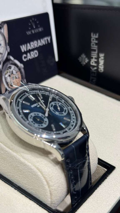 Patek Philippe Complications - Chronograph - 39 MM - Platinum - Blue Baguette Dial - Leather Bracelet - 5170P-001