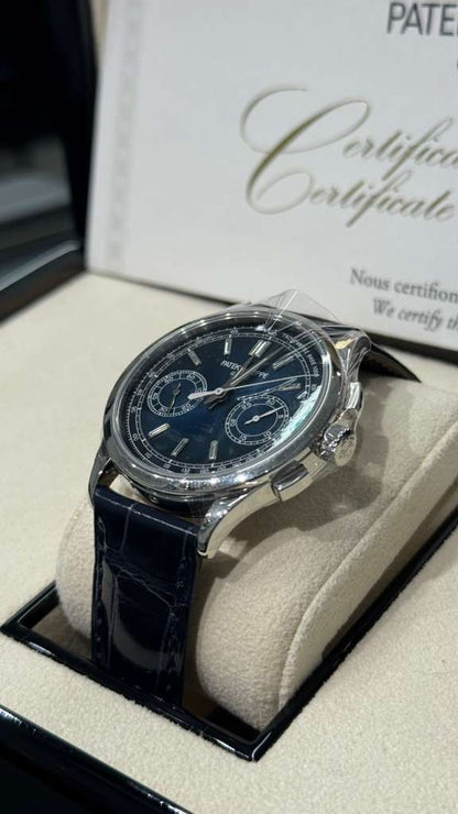 Patek Philippe Complications - Chronograph - 39 MM - Platinum - Blue Baguette Dial - Leather Bracelet - 5170P-001