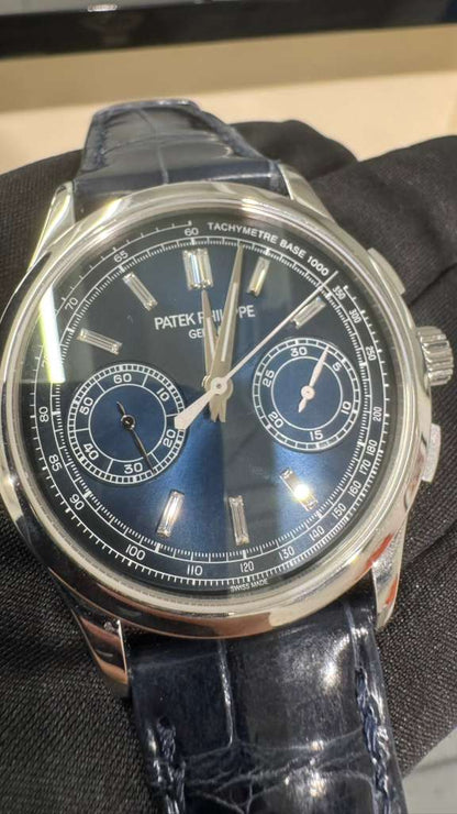 Patek Philippe Complications - Chronograph - 39 MM - Platinum - Blue Baguette Dial - Leather Bracelet - 5170P-001