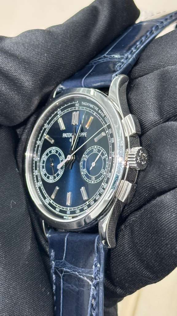 Patek Philippe Complications - Chronograph - 39 MM - Platinum - Blue Baguette Dial - Leather Bracelet - 5170P-001