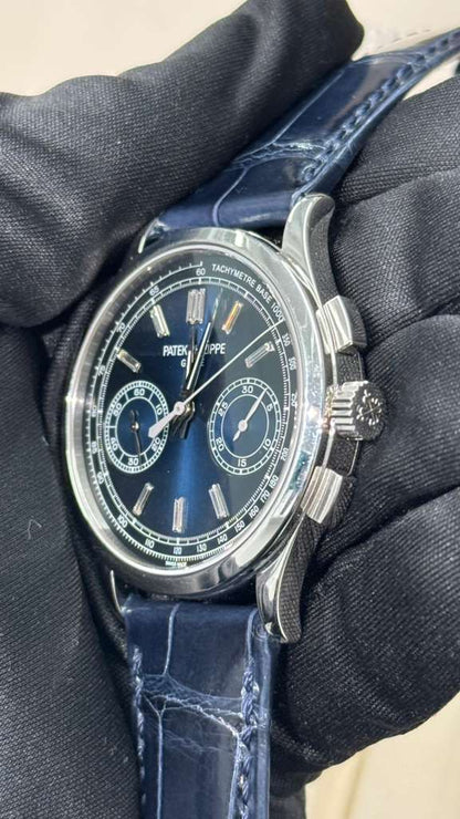 Patek Philippe Complications - Chronograph - 39 MM - Platinum - Blue Baguette Dial - Leather Bracelet - 5170P-001