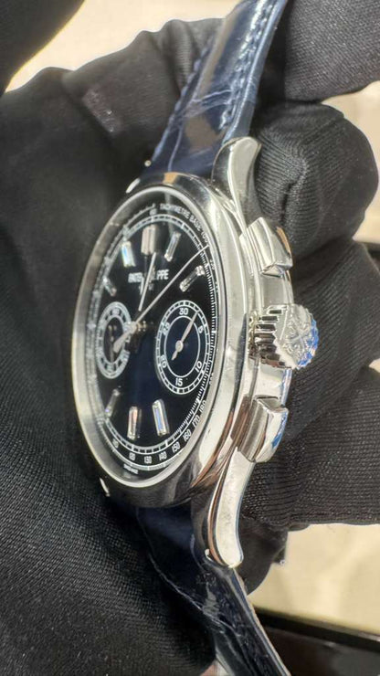 Patek Philippe Complications - Chronograph - 39 MM - Platinum - Blue Baguette Dial - Leather Bracelet - 5170P-001