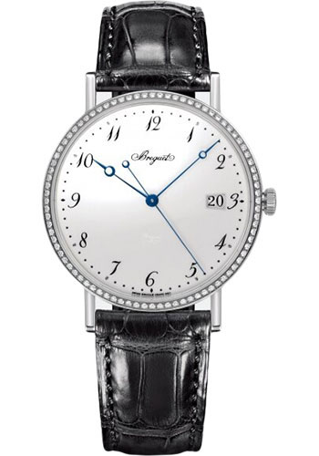 Breguet Classique White Gold 38 MM - Black Leather Strap - Diamond Bezel - White Dial - 5178BB/29/9V6/D000