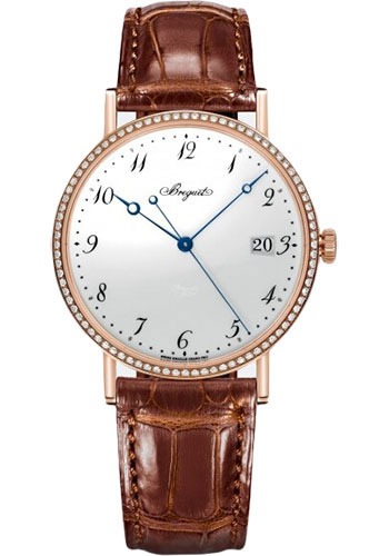 Breguet Classique Rose Gold 38 MM - Brown Leather Strap - Diamond Bezel - White Enamel Dial - 5178BR/29/9V6/D000