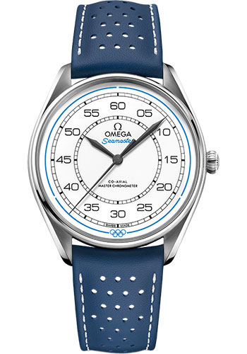 Omega Specialities Stainless Steel 39.5 MM - Blue Leather Strap - White Dial - 522.32.40.20.04.001 nyc watcher nyc watches