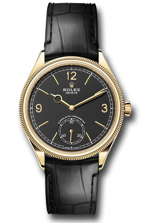 Rolex Yellow Gold 1908 Watch - 39 MM - Alligator Leather Strap - Domed And Fluted Bezel - Black Index Arabic Dial - 52508 bkbk