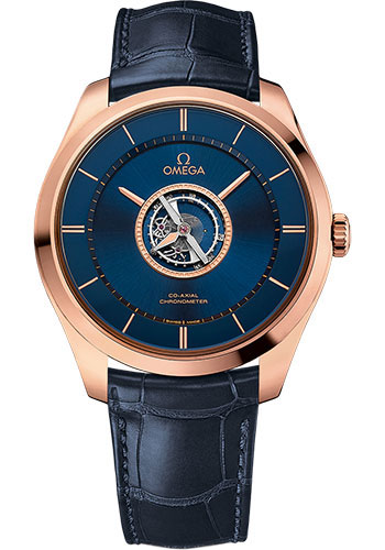 Omega De Ville Rose Gold 44 MM - Blue Leather Strap - Blue Dial - 528.53.44.21.03.001 nyc watcher nyc watches