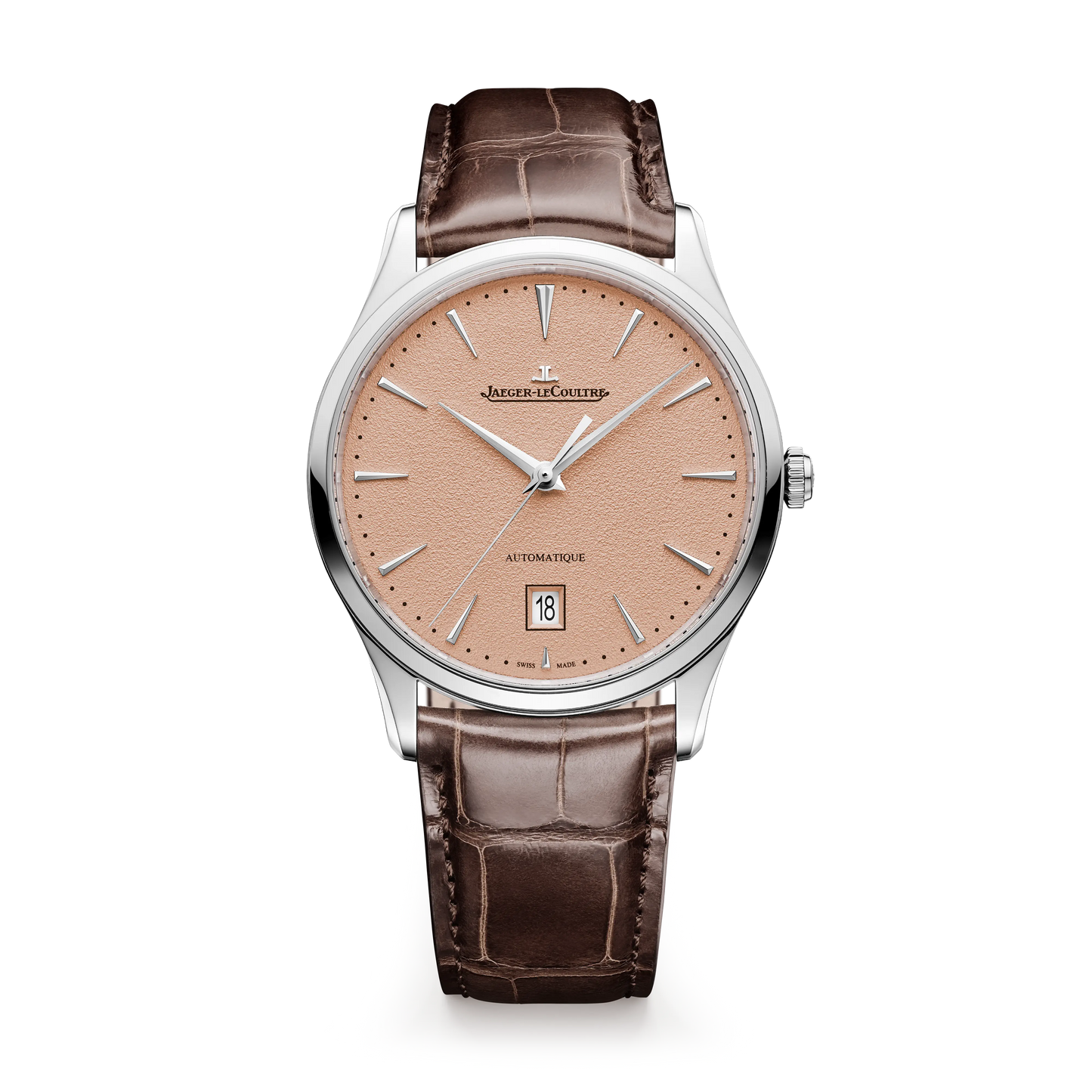 JLC - Master Ultra Thin Date - 39 MM - Stainless Steel - Copper-Toned Grained Dial - Brown Leather Strap - Q1238460