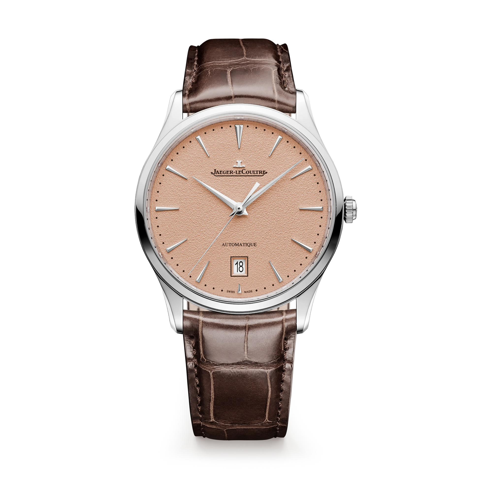 JLC - Master Ultra Thin Date - 39 MM - Stainless Steel - Copper-Toned Grained Dial - Brown Leather Strap - Q1238460