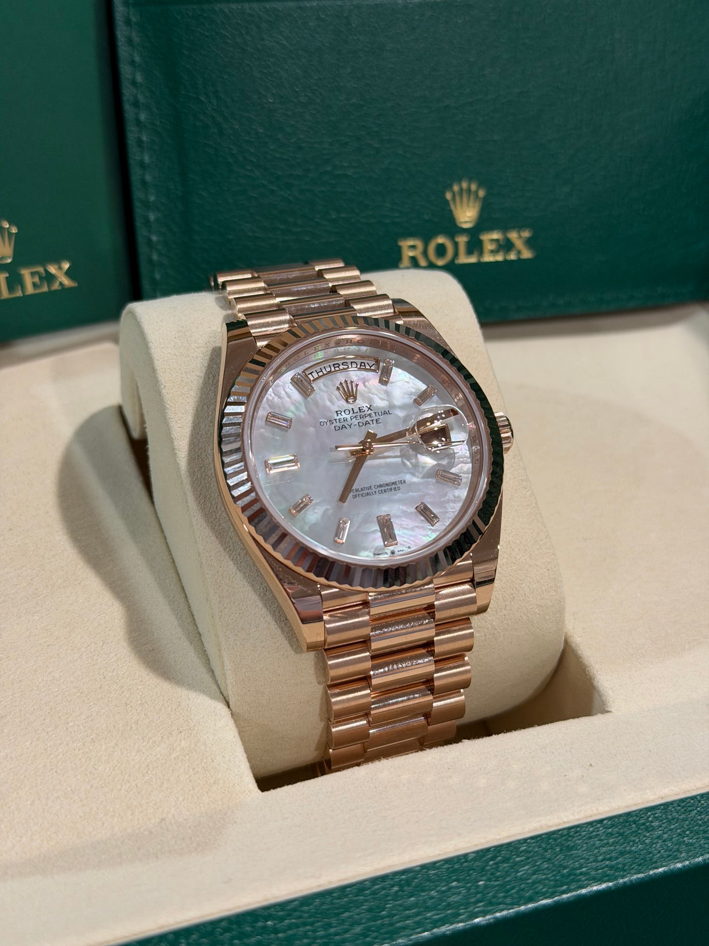 Rolex Day-Date - 40 MM - Rose Gold - MoP Baguette Dial - 228235-0056