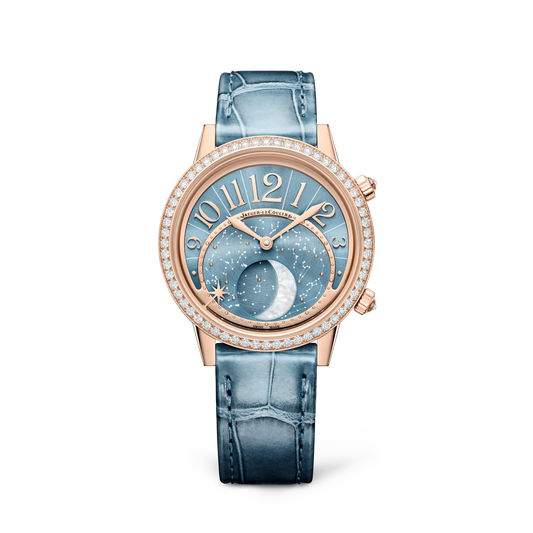 JLC - Rendez-Vous Jewellery Moon - 36 MM - Pink Gold - Blue 'Serenity' Asymmetrical Dial - Diamond Bezel - Blue Leather Strap - Q3522480
