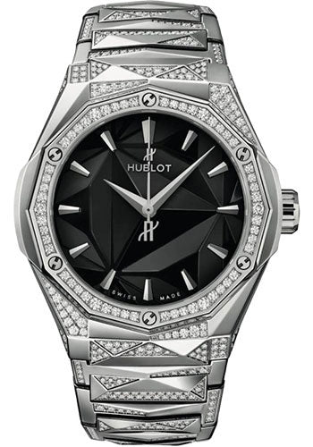 Hublot Classic Fusion Orlinski Titanium Alternative Pave 40 MM - Titanium Bracelet - Diamond Bezel -Polished Black Dial - 550.NS.1800.NS.3804.ORL22