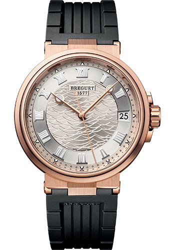 Breguet Marine Date Rose Gold 40 MM - Black Rubber Strap - Silver Dial - 5517BR/12/5ZU