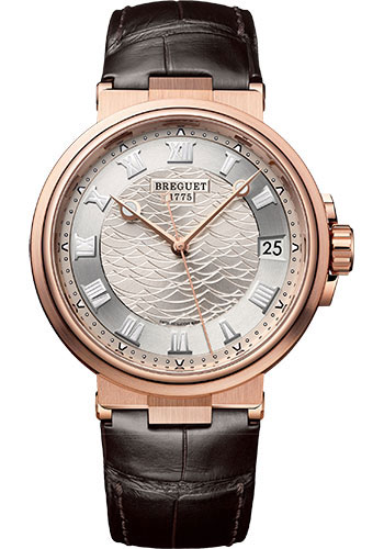 Breguet Marine Date Rose Gold 40 MM - Brown Leather Strap - Silver Gold Dial - 5517BR/12/9ZU