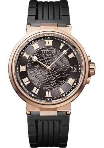 Breguet Marine Date Rose Gold 40 MM - Black Rubber Strap - Black Dial - 5517BR/G3/5ZU