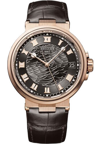 Breguet Marine Date Rose Gold 40 MM - Black Leather Strap - Black Dial - 5517BR/G3/9ZU