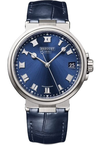 Breguet Marine Date Titanium 40 MM - Blue Leather Strap - Blue Dial - 5517TI/Y1/9ZU