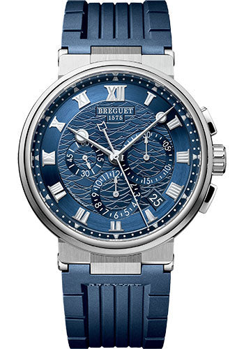 Breguet Marine Chronograph White Gold 42.3 MM - Blue Rubber Strap - Blue Dial - 5527BB/Y2/5WV