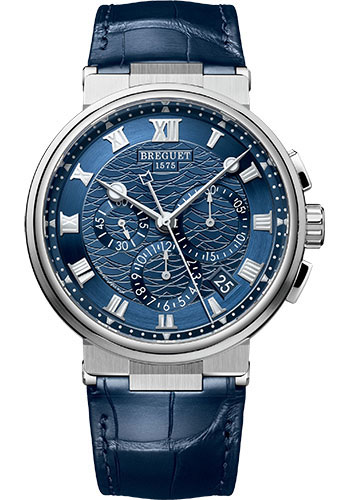 Breguet Marine Chronograph White Gold 40 MM - Blue Leather Strap - Blue Dial - 5527BB/Y2/9WV