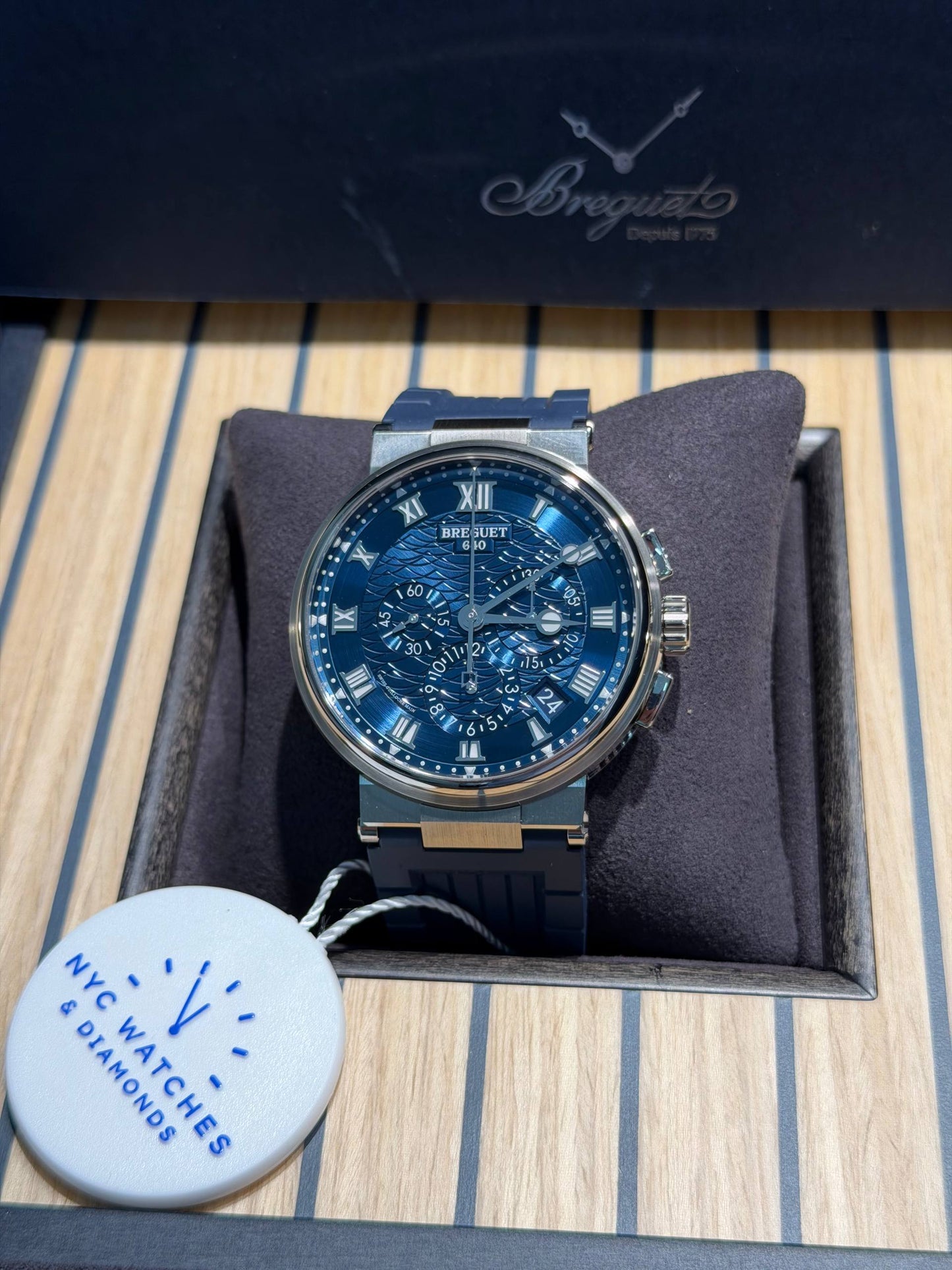 Breguet Marine Chronograph White Gold 42.3 MM - Blue Rubber Strap - Blue Dial - 5527BB/Y2/5WV