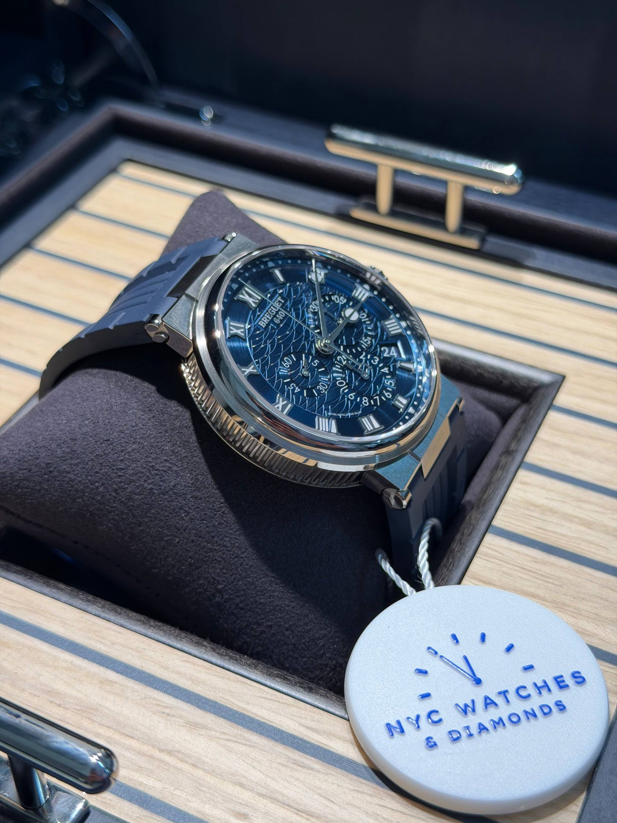 Breguet Marine Chronograph White Gold 42.3 MM - Blue Rubber Strap - Blue Dial - 5527BB/Y2/5WV
