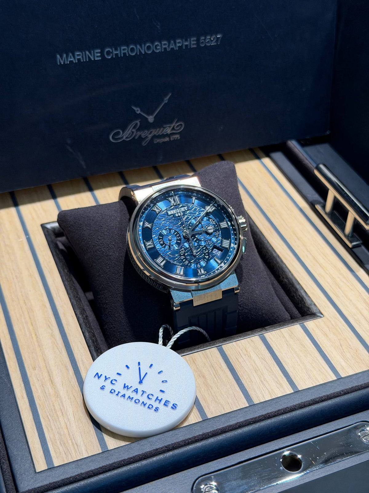 Breguet Marine Chronograph White Gold 42.3 MM - Blue Rubber Strap - Blue Dial - 5527BB/Y2/5WV