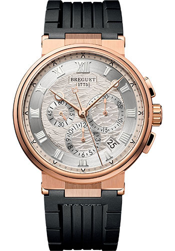 Breguet Marine Chronograph Rose Gold 40 MM - Black Rubber Strap - Silver Gold Dial - 5527BR/12/5WV