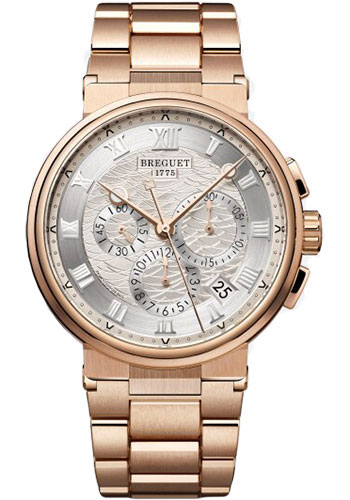 Breguet Marine Chronograph Rose Gold 42.3 MM - Rose Gold Bracelet - Silver Dial - 5527BR/12/RW0