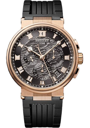 Breguet Marine Chronograph Rose Gold 42.3 MM - Black Rubber Strap - Black Dial - 5527BR/12/5WV