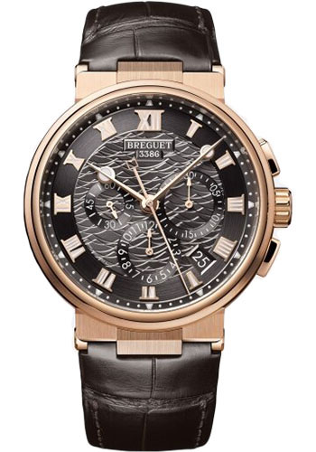 Breguet Marine Chronograph Rose Gold 42.3 MM - Black Leather Strap - Black Dial - 5527BR/G3/9WV