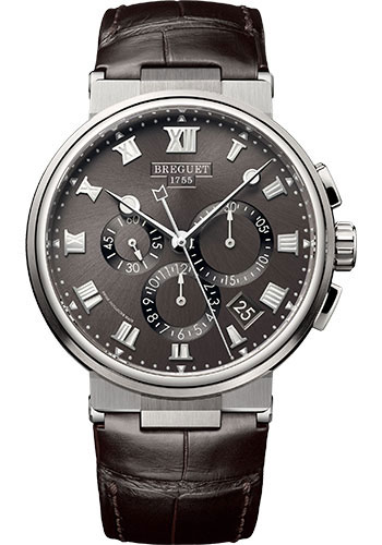 Breguet Marine Chronograph Titanium 40 MM - Brown Leather Strap - Sunburst Slate Grey Dial - 5527TI/G2/9WV