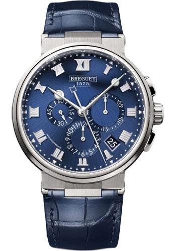 Breguet Marine Chronograph Titanium 42.3 MM - Blue Leather Strap - Blue Dial - 5527TI/Y1/9WV