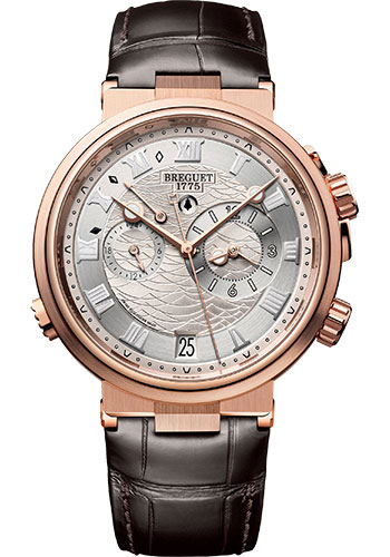 Breguet Marine Rose Gold 40 MM - Brown Leather Strap - Silver Gold Dial - 5547BR/12/9ZU