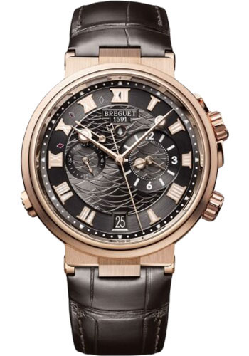 Breguet Marine Rose Gold 40 MM - Black Leather Strap - Black Dial -  5547BR/G3/9ZU