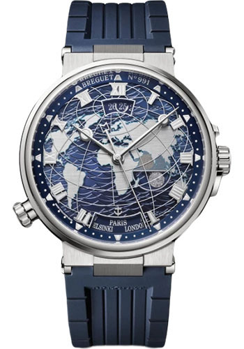 Breguet Marine Hora Mundi White Gold 43.9 MM - Blue Rubber Strap - Blue Dial -  5557BB/YS/5WV