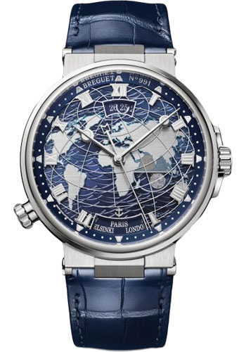 Breguet Marine Hora Mundi White Gold 43.9 MM - Blue Leather Strap - Blue Dial - 5557BB/YS/9WV